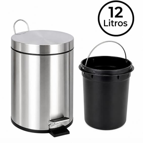Lixeira Inox 12L Pedal: Balde Removível, Versátil para Cozin