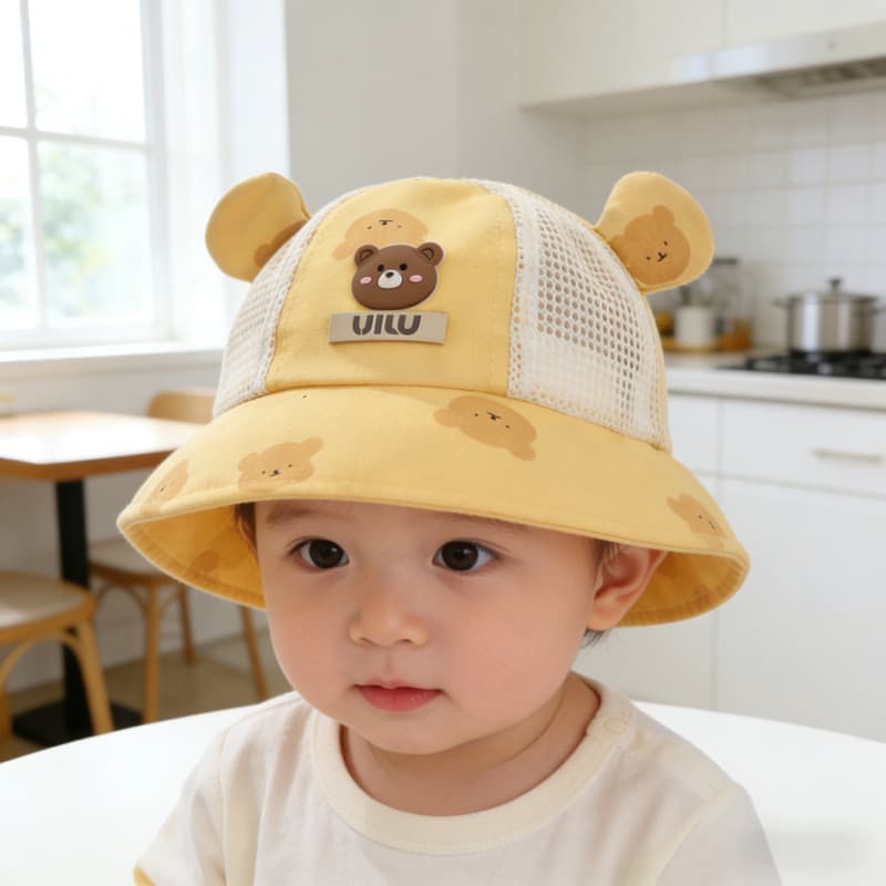 Crianças urso orelha balde chapéu protetor solar pára-sol malha respirável masculino feminino bebê viagem chapéu rua ten