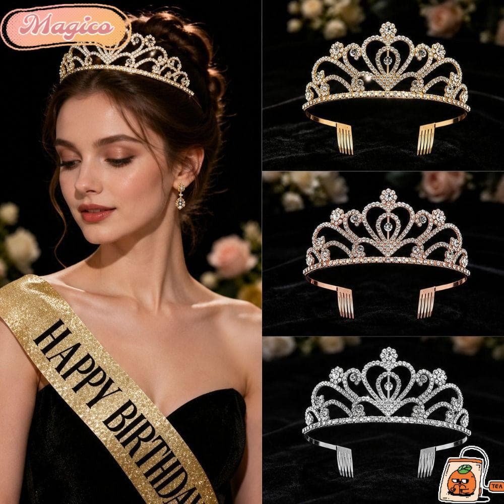 Tiara MAGICO Queen , Coroa King Ajustável Em Liga , De Aniversário Leve Estilo Barroco De Cristal
