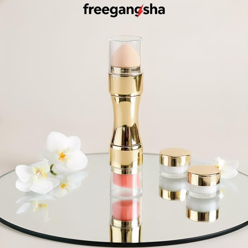 [FRE] Conjunto De Pincéis De Maquiagem 4 Em 1 Que Economiza Espaço Para Viagens , Sombra , Lábios , Corretivo , Pincel F