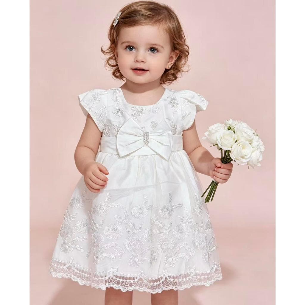 Vestido de bebê menina, laço branco puro, estilo princesa
