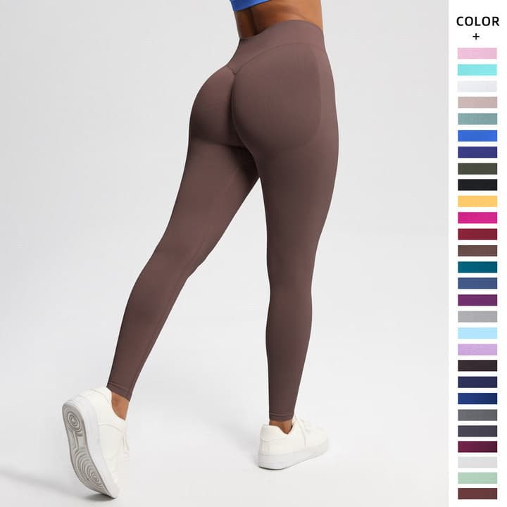 Pêssego sem costura cor sólida três segmentos cintura-lifting Hip-lifting cintura alta yoga Wear esportes correndo Fitne