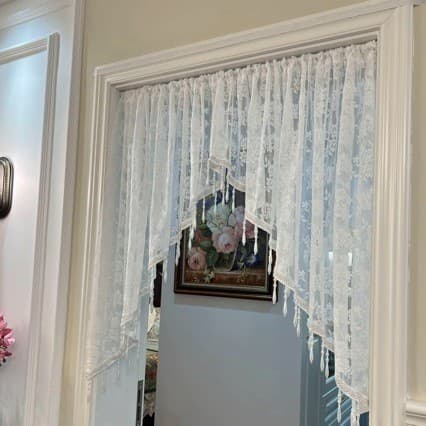 Luz de luxo contas de renda francesa meia porta cortina arqueada bloco triângulo cortina curta varanda cozinha decoração