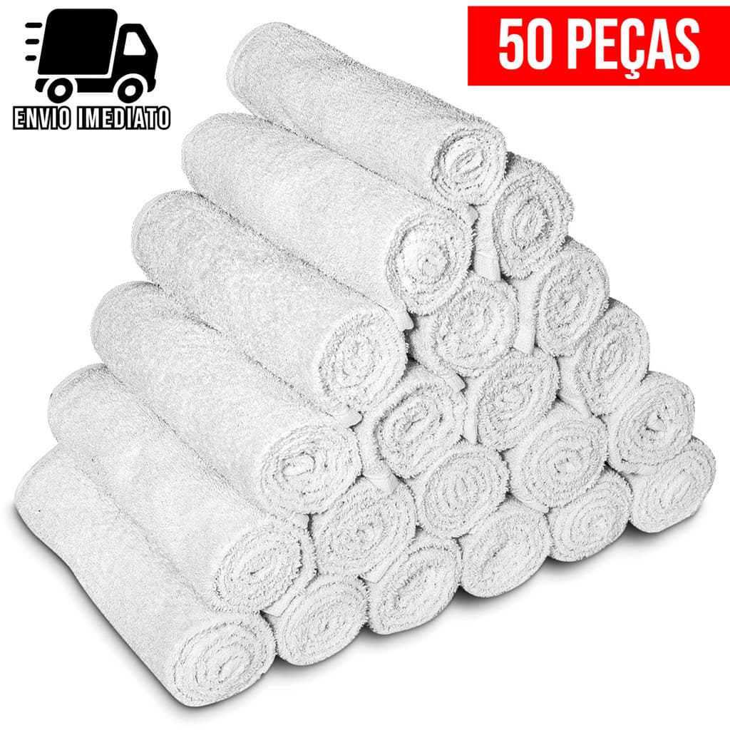 Kit 50 Toalha de Rosto Branca para Salão Profissional Atacado Cabeleireiro Barbearia Algodão - jg