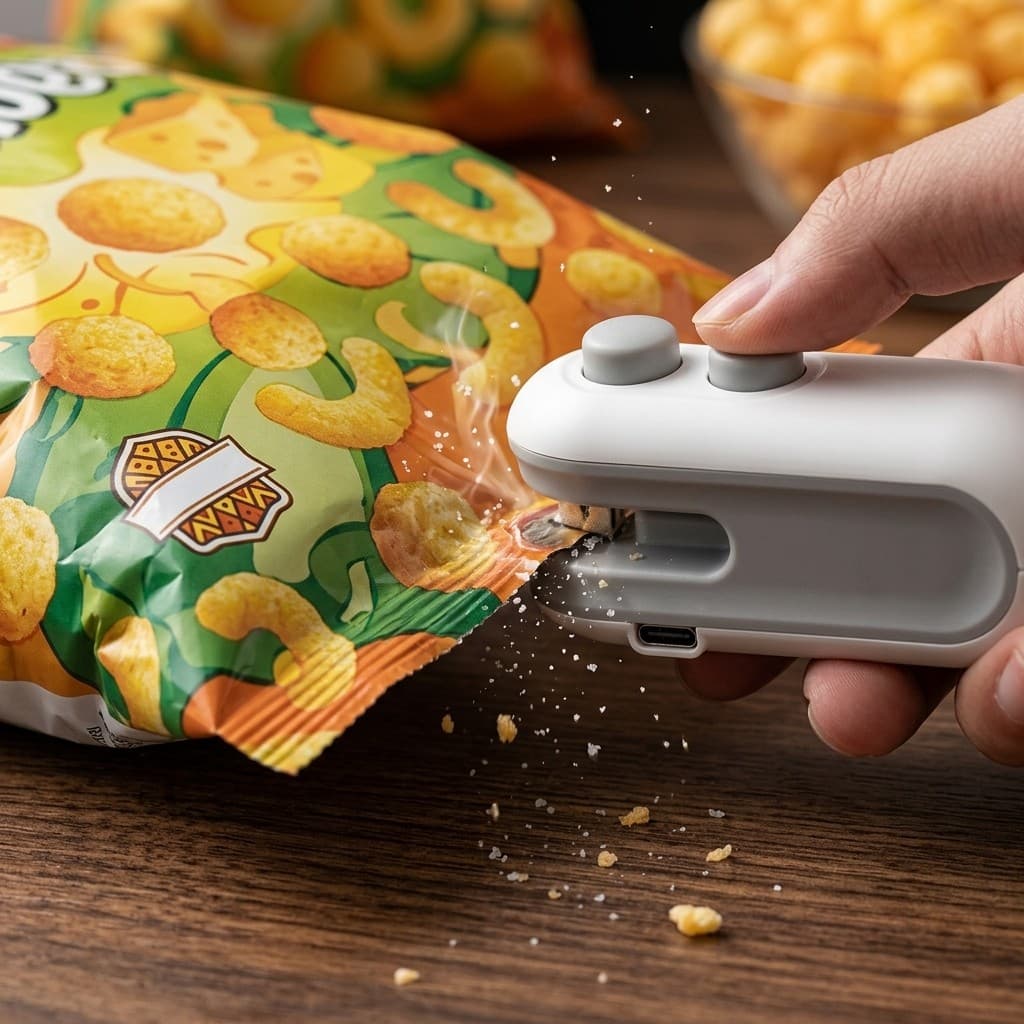 Máquina de Selar Embalagem 2 em 1 Mini Seladora Portátil Recarregável Utensílio de Cozinha