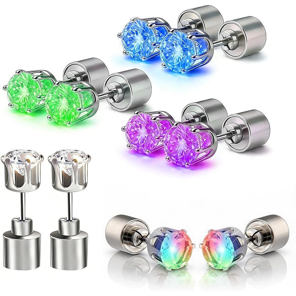 Brincos LED Luminosos, Brincos LED de Aço Inoxidável com Luzes Piscantes para Festa - 5 Pares de Brincos com Mudança de