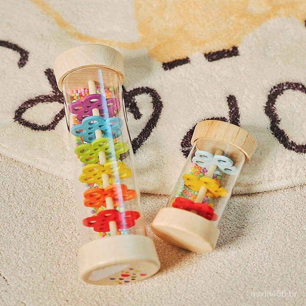 Novo Brinquedo Educacional Musical Montessori: Chocalho de Mão com Tubo de Som Suave Orff para Estimulação Auditiva de B