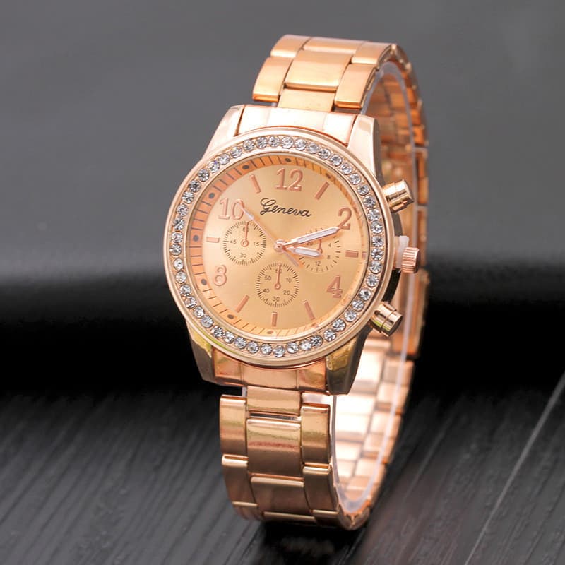 Relógio novo estilo genebra relógio diamante-incrustado liga de aço banda relógio feminino relógio de quartzo feminino b