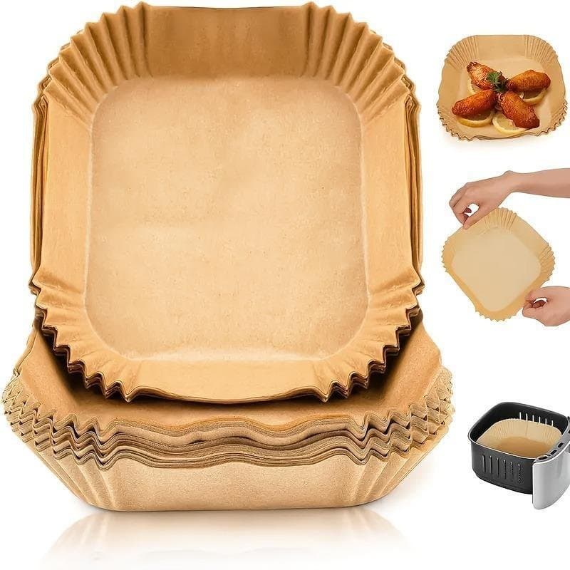 Forros para Air Fryer - 100 unidades de folhas antiaderentes para assar, grelhar e usar no micro-ondas - Limpeza fácil,