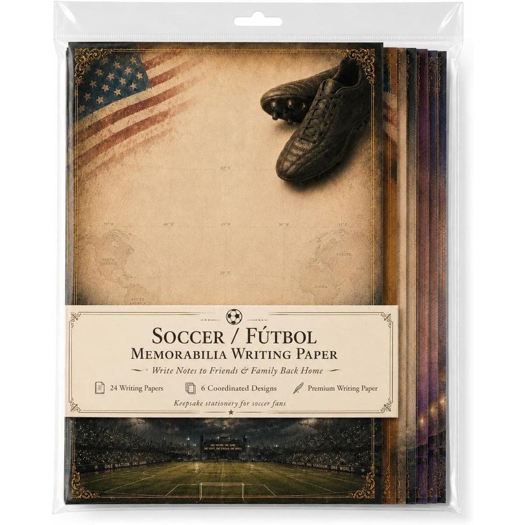 Conjunto de Papel para Escrita de Cartas de Futebol – 24 Folhas, 6 Designs Variados, Papel de Papelaria Liso de 28 lb pa