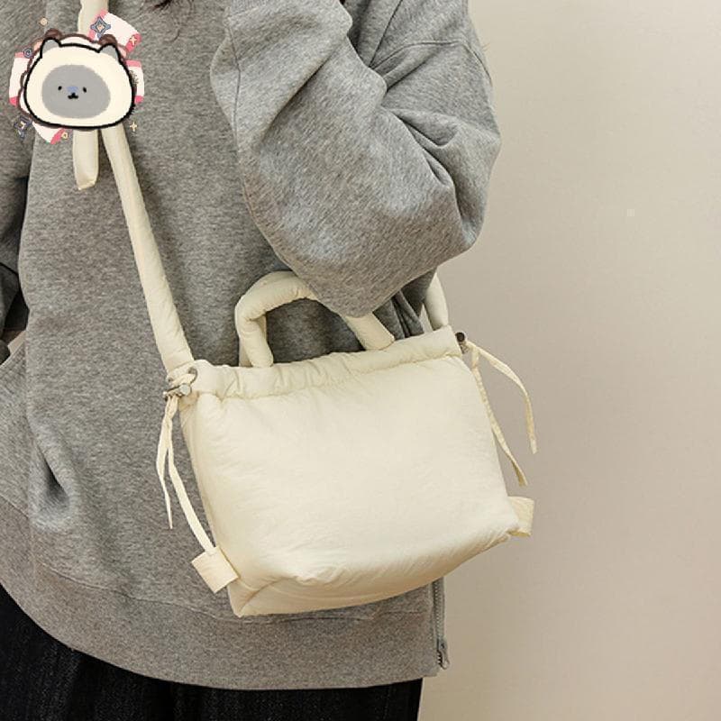 Doce Cor Bolsa De Ombro Algodão Acolchoado Moda Macio Puffer Crossbody Saco Pequena Sacola Para Mulher