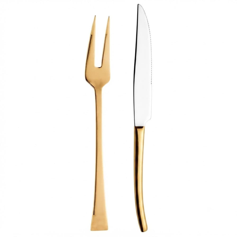 Cj Faca e Garfo para Assados em Aço Inox Berna Dourado 26/27,5cm Wolff