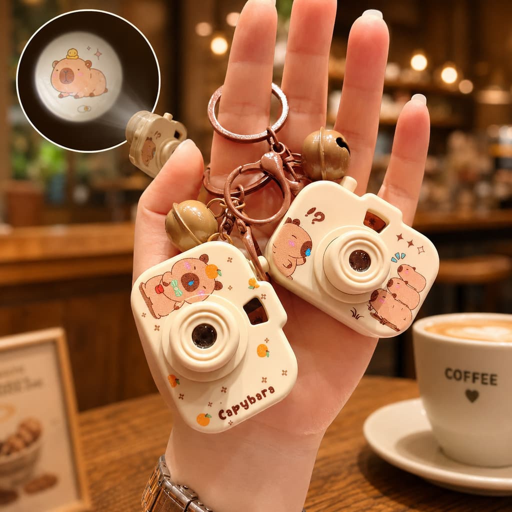 Chaveiro de desenho animado Kapibara, câmera de projeção, Mini bolsa luminosa fofa, ornamentos, máquina de agarrar, chav