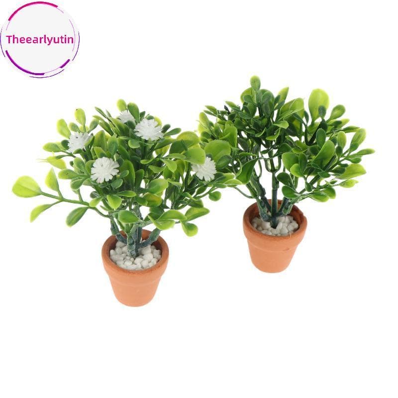 theearlyutin Miniatura Flor Branca Planta Verde Vaso Bonsai Decoração Perfeita Para 1 12 Casa De Bonecas Paisagismo Micr