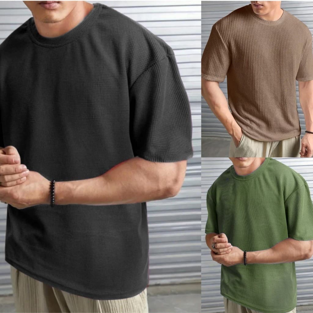 Kit 3 Camiseta Oversized Masculina texturizada tecido grosso premium