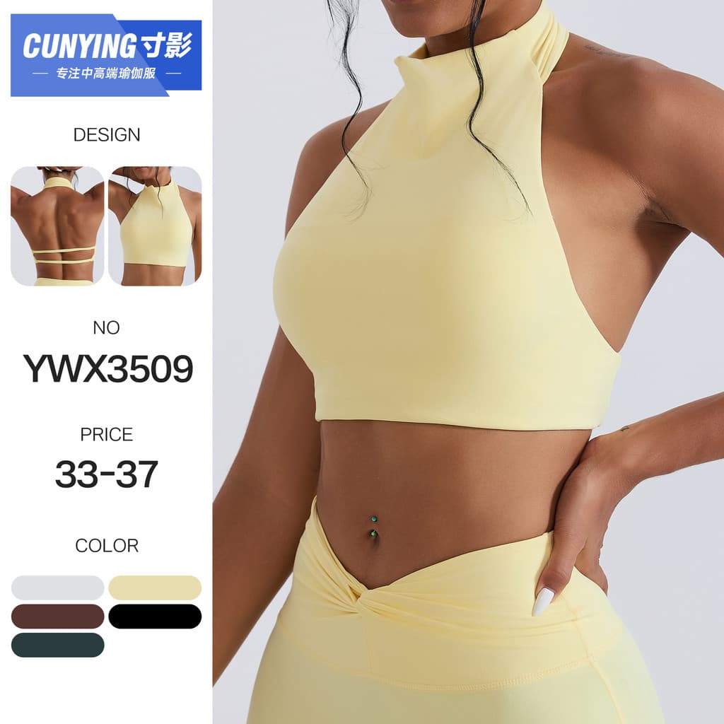 Colete de yoga de gola alta com almofadas para o peito, sutiã esportivo casual para fitness, top ajustado e à prova de c