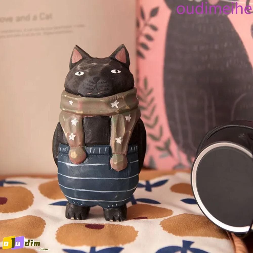 Escultura De Gato De Desenho Animado Pintada OUDIMEIHE , Enfeite Pequeno E Fofo , Estilo Simples