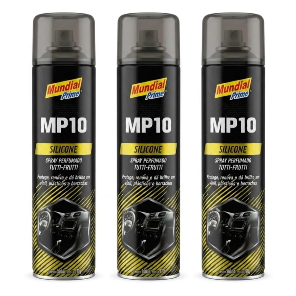 Kit 3 Spray Silicone Perfumado Automotivo Tutti-Frutti Restaurador Revitalizador Painel Plástico Borracha 300ml