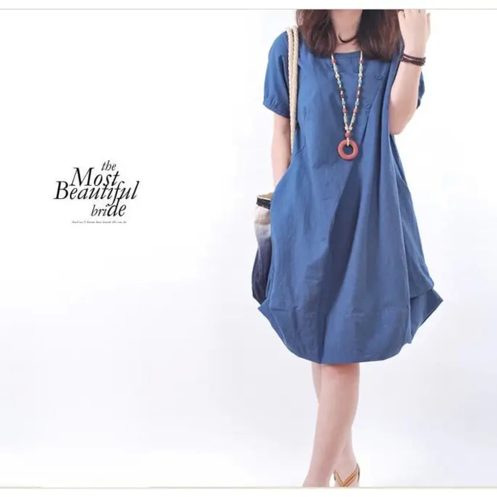 【Ideal para o Verão】Vestido confortável de algodão e linho/Vestido Feminino/Curto/Leve/Estilo Casual/Vestido Soltinho/Fe