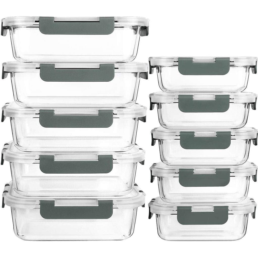 [Conjunto de 10] Recipientes de Vidro para Preparação de Refeições com Tampas, Recipientes de Armazenamento de Alimentos