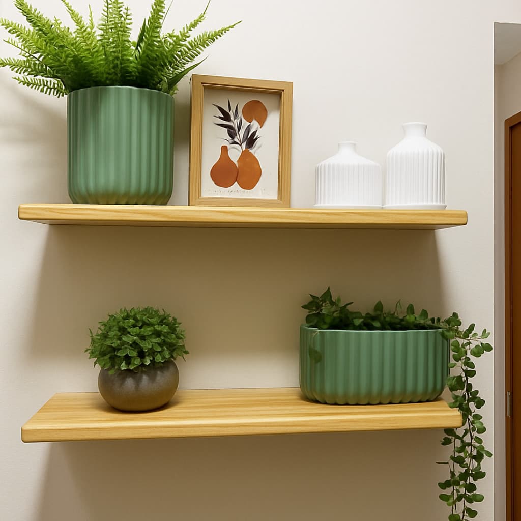 Prateleira Flutuante 60x20 cm em Madeira com Suporte Invisível | Decorativa para Sala, Quarto, Cozinha e Banheiro