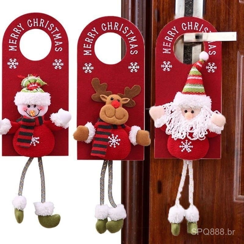 Enfeites de porta estilo desenho animado de Papai Noel Presentes de decoração suspensa de porta de Papai Noel
