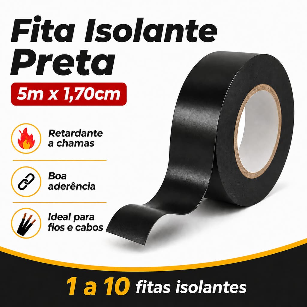 Fita Isolante para Instalações Elétricas 5metros Antichamas Resistente Preta Envio Rápido