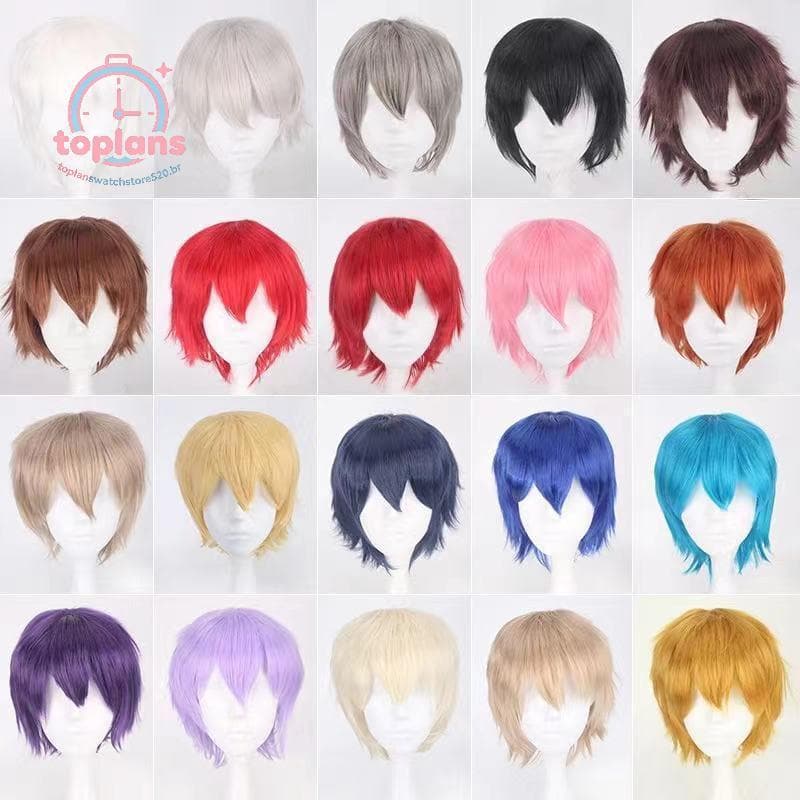 TOPLA Universal Sintético Colorido Curto Natural Cosplay Perucas Masculino Cabelo Festa Penteado Extensões De