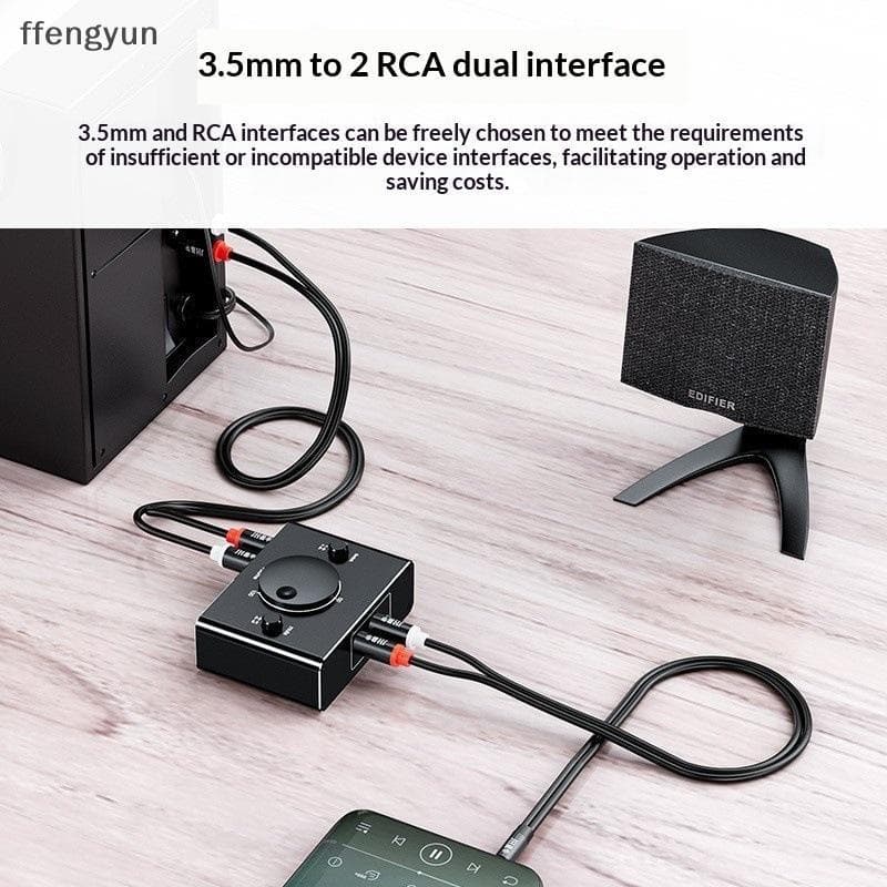 FFE 3.5mm RCA Estéreo Bidirecional Comutador De Áudio 1 Em 2 Saídas Ou 2 1 Saída 3.5mm 2RCA Switcher Com Botão Mudo F