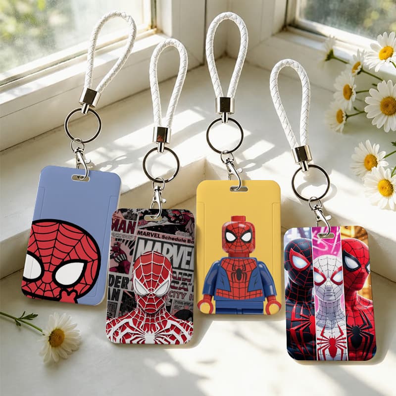 Criativo titular do cartão do homem aranha cordão legal Marvel cassete cartão escolar chaveiro cartão de ônibus portátil