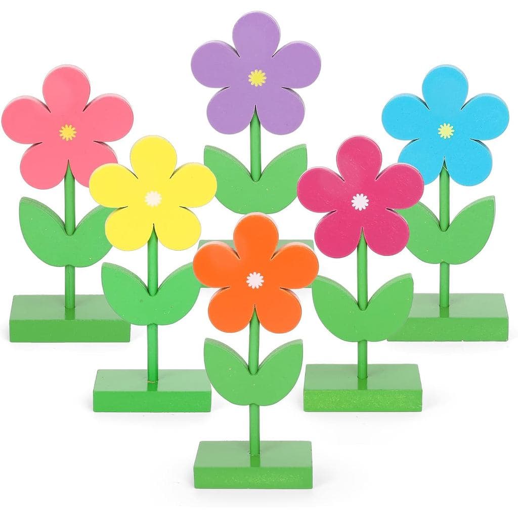 FYSUIMU 6 Peças Decoração Floral de Madeira para a Primavera, Placa de Madeira Colorida com Flores para Mesa, Bloco de M