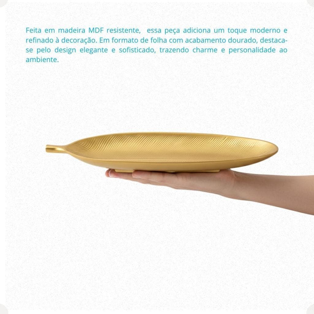 Centro De Mesa Folha Zein 40x14cm Decorativo Poliresina Luxo Sala Casa Elegante Decoração Moderna