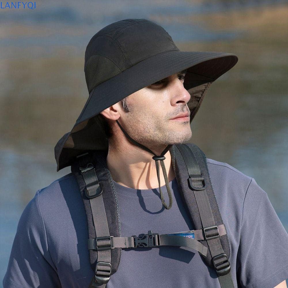 Chapéu De Proteção Solar LANFYQI , Sol De Aba Larga Para Caminhada UPF 50 + , Chapéus De Balde Masculinos Anti-UV Viagen