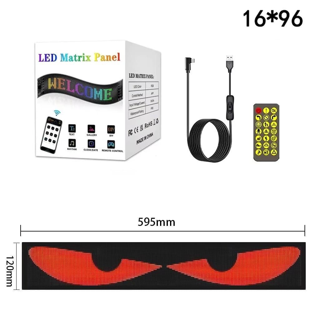 Painel de Pixel LED Matrix para Carro Olho de Relâmpago, Luz Noturna Programável, Display Flexível para Acessórios de Ca