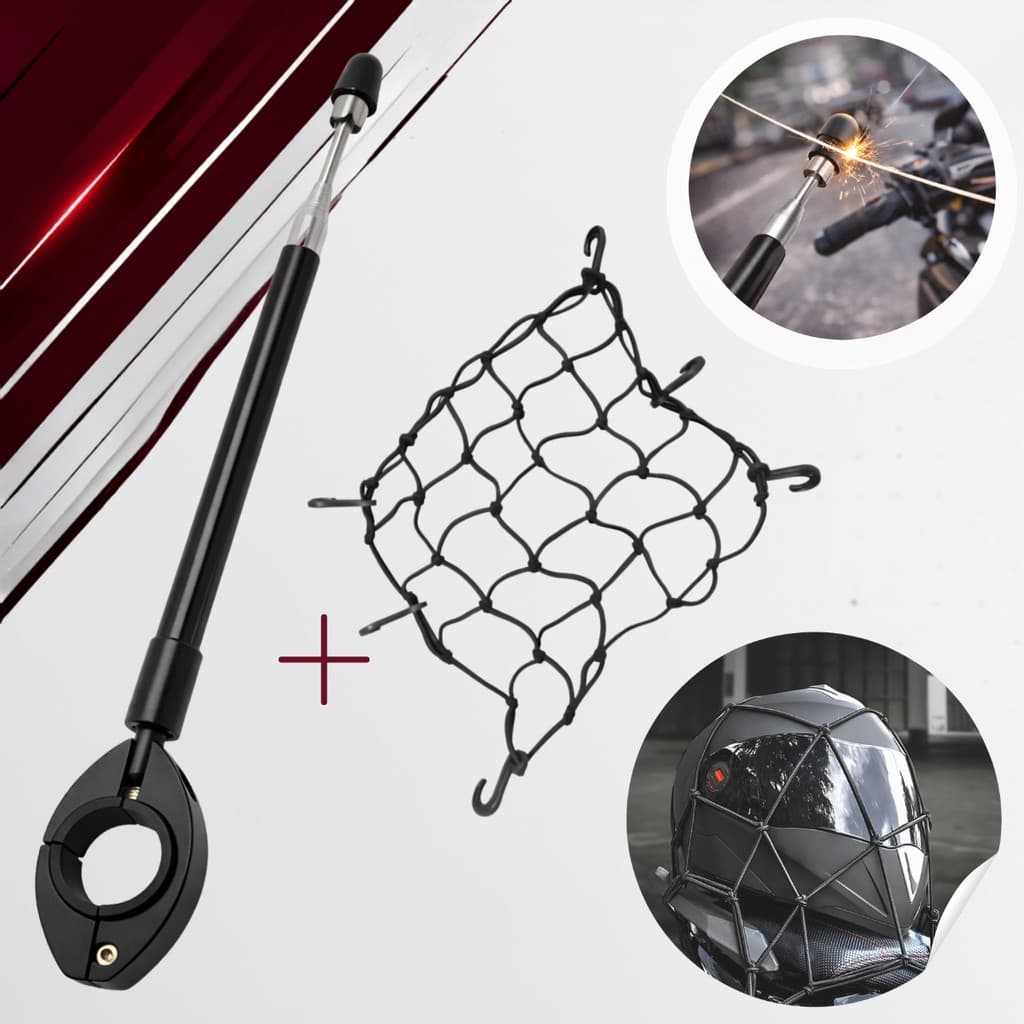 Kit Antena Com Ou Sem Rede Elástica Moto Aranha Capacete Bagageiro Guidão Segurança Corta Pipa Aço Inox