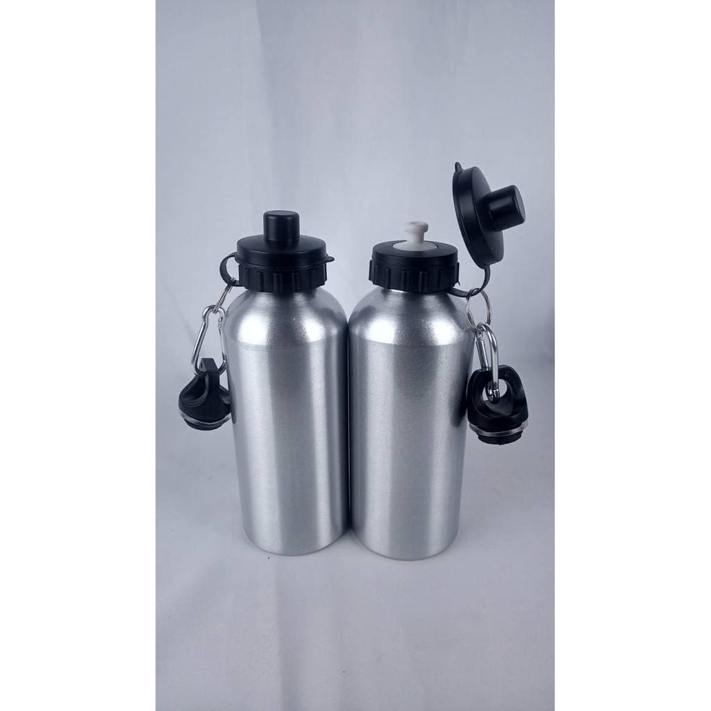 Kit 2 Squeeze Alumínio 600ml Mosquetão 2 Tampas Prata Garrafa Para Academia Sublimação Personalização