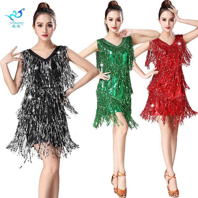 Streaming lantejoulas traje de dança latina vestido festa dança festa vestido de dança desempenho de palco competição de