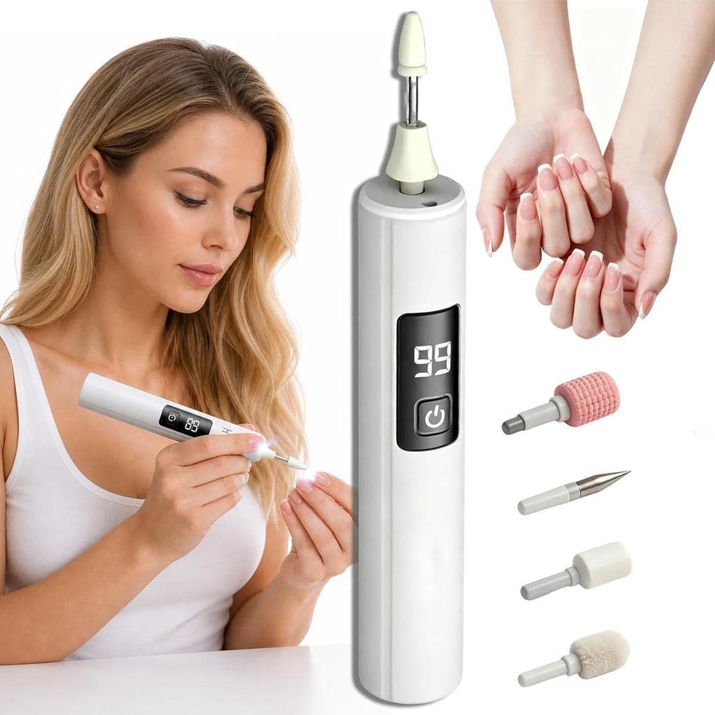 Polidor de Unhas Elétrico Profissional – Alisa Unhas Grossas, Display de 99 Velocidades. Múltiplas Cabeças para Modelage