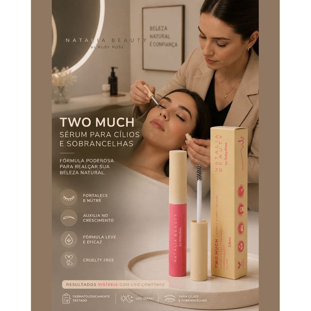 Sérum Two Much Ruby Rose Para Fortalecer Cílios e Sobrancelhas com Cuidado Diário