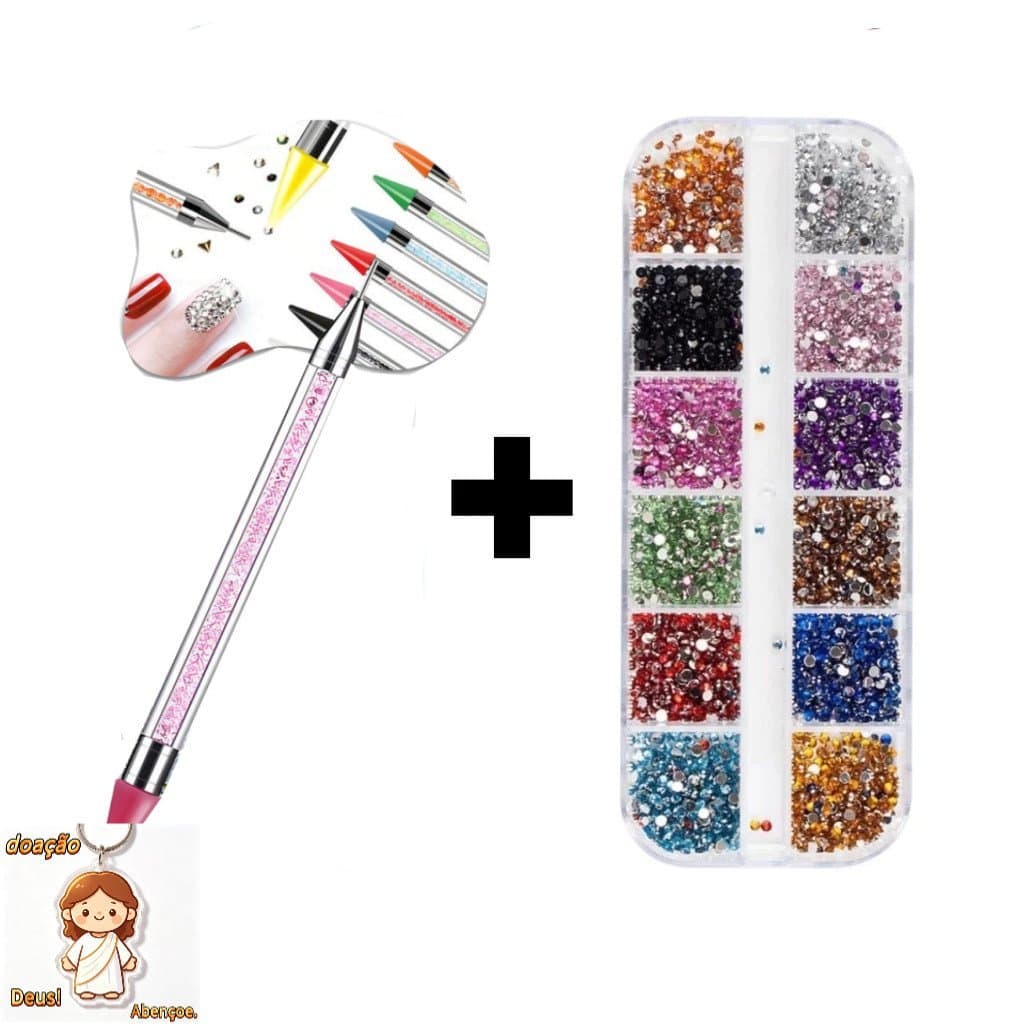 Kit com Capa de Strass Colorida + Caneta de Strass