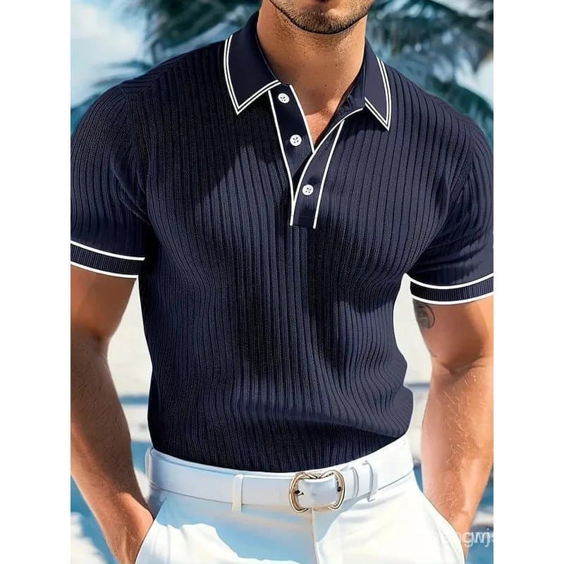 Nova Camisa Polo Masculina de Manga Curta em Cor Sólida para Negócios, Casual e para Homens Modernos, Nova Camisa Polo d