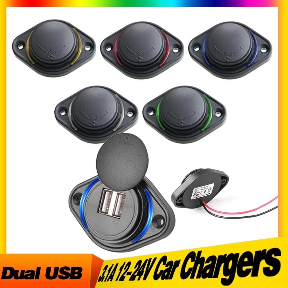 Carregador De Carro Modificado 12-24V 3.1A Inteligente USB Duplo Adaptador De Energia Deslizante Plano À Prova D'água