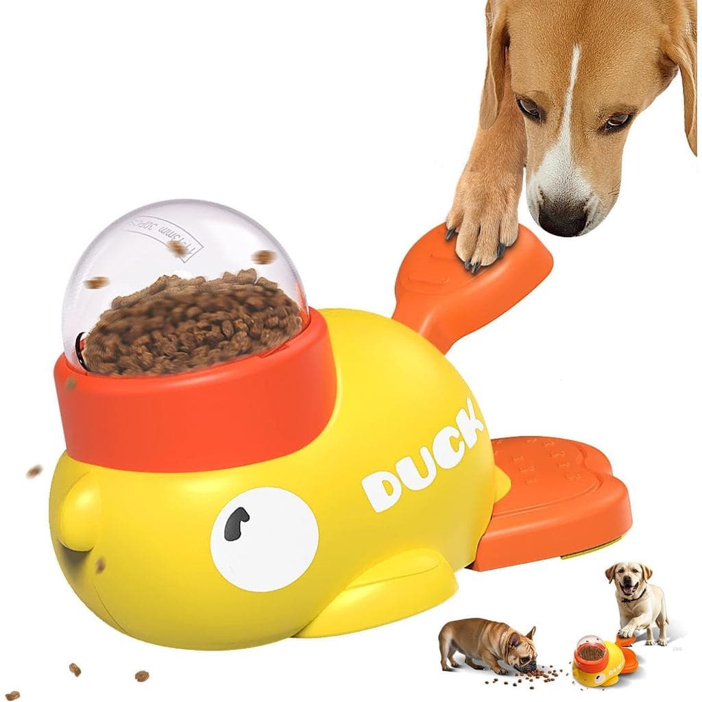 Brinquedo Interativo Dispensador de Petiscos para Cães e Comedouro Lento para Cães - Brinquedo em Forma de Pato para Est