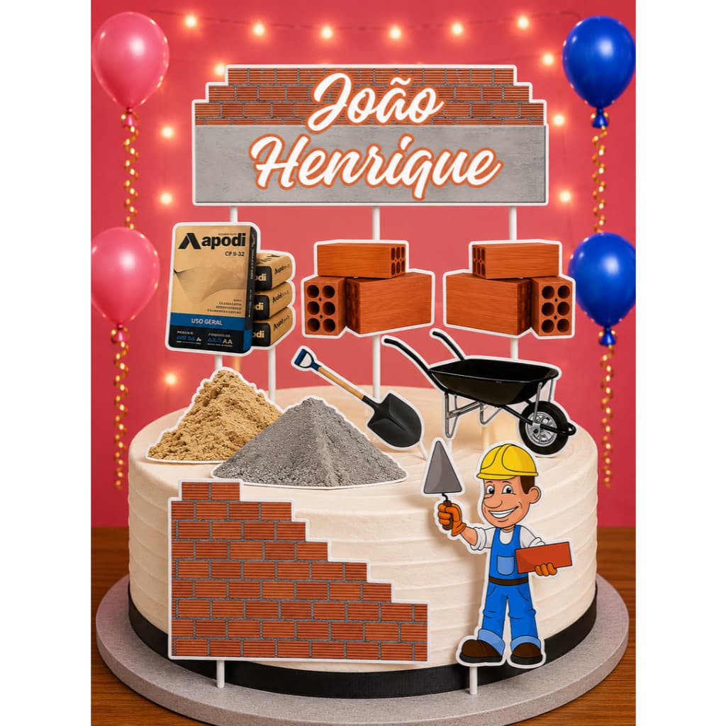 Topo Topper De Bolo Personalizado C/nome Obra Pedreiro ENVIO RDOÁPI