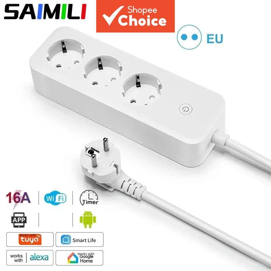 Tomada Inteligente 2 Peças Saimili Para Tuya Smart WiFi Power Strip Ue Com Monitor De Energia Vida APP Controle Remoto