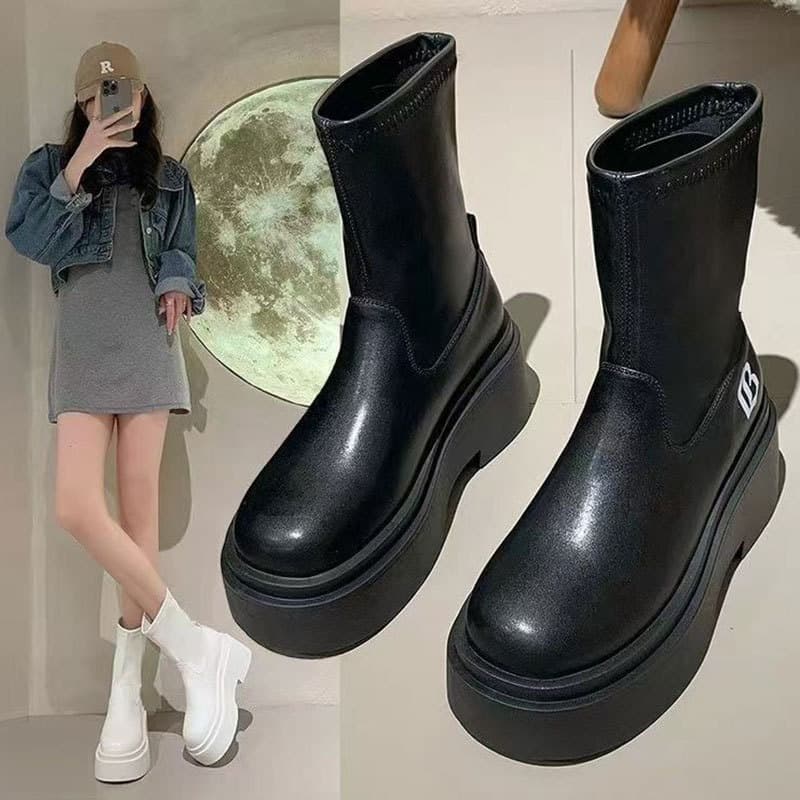 Botas elásticas de letras pequenas femininas, outono novo estilo aumentando botas Martin femininas, botas curtas finas d