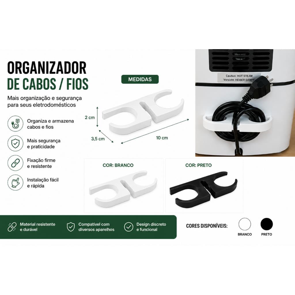 Organizador De Cabos Adesivo Porta Fio Eletrodomésticos Suporte Para Cabos Preto