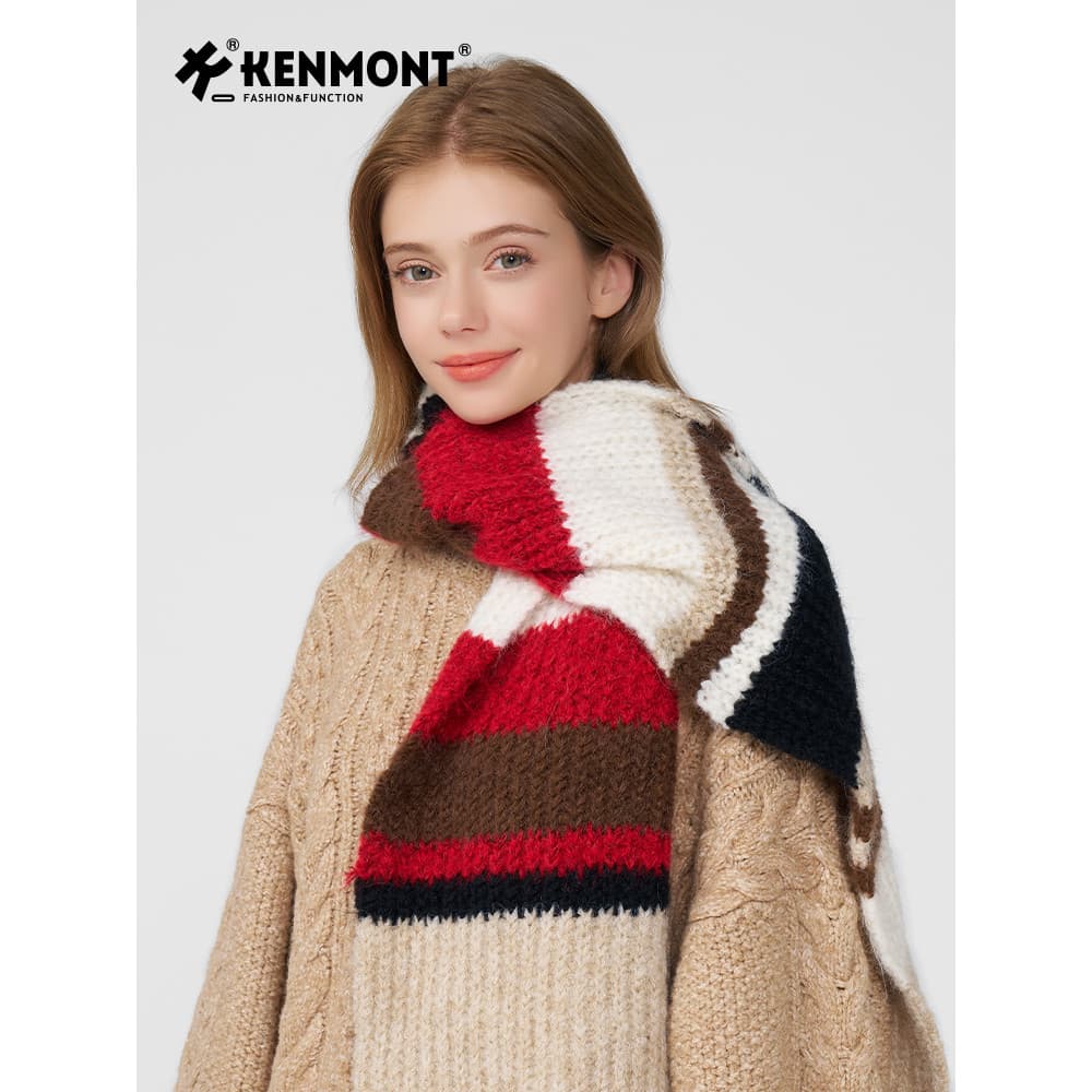 Kenmont Carmont cachecol inverno feminino novo estilo moda estendida linha grossa quente babador cor combinando estilo c