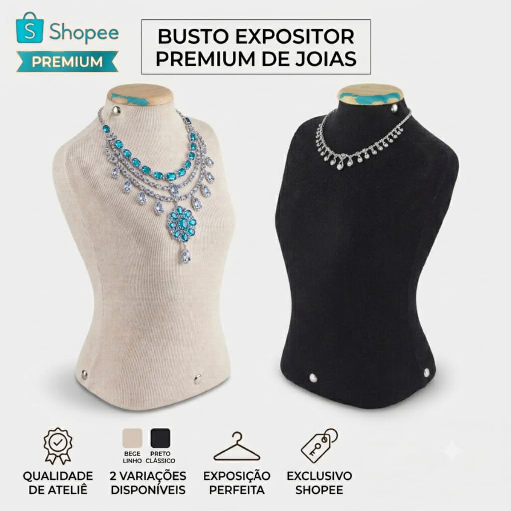 Busto Expositor Porta Colar Linho Premium Display Joias Gargantilha Bijuteria Vitrine