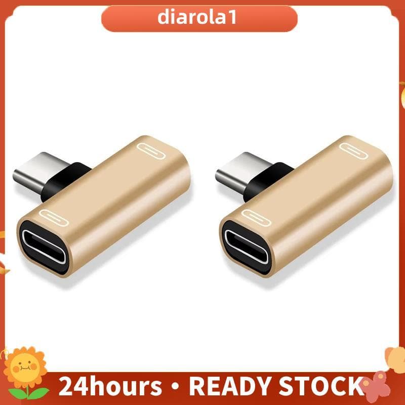 2X Adaptador Duplo Tipo-C Cabo De Carga Carregador Conversor De Fone De Ouvido Para Smartphones Ouro